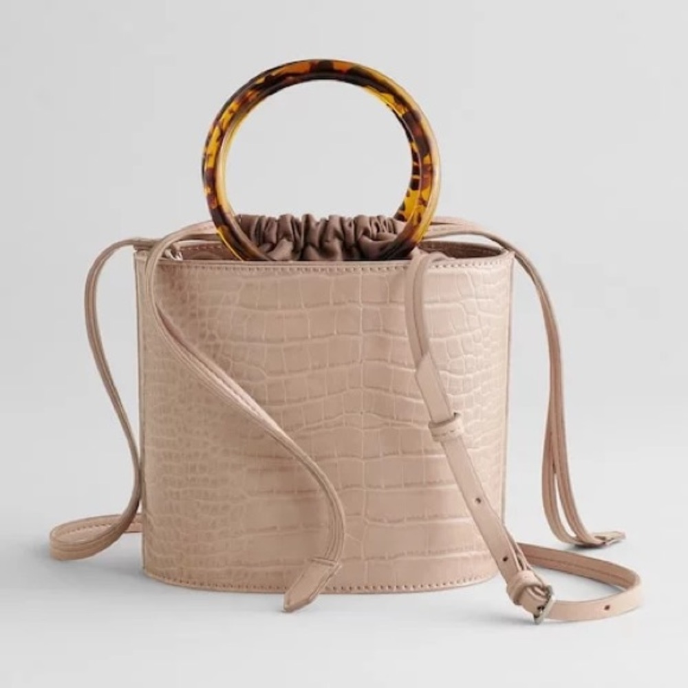 Elizabeth and James Taupe Ring Handle Croco Crossbody Bag